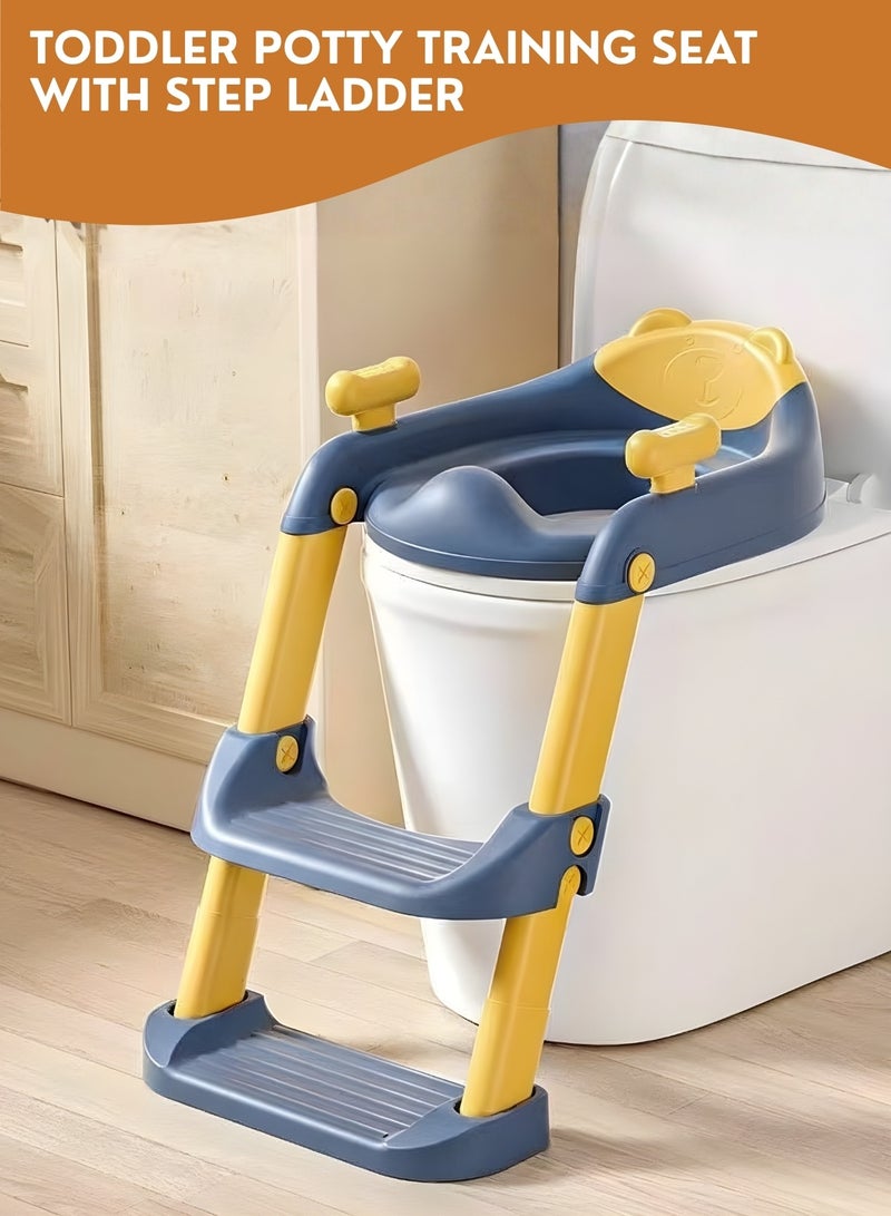 Zefzon Baby Toilet Training Ladder Seat with Steps – Foldable Toddler Potty Trainer with Soft Cushion, Adjustable Height, Non-Slip Steps & Handles, Fits Most Toilets, Kids Potty Training Seat - Image 1